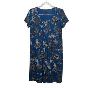 J.Jill Wearever CollectionTeal Floral Pleated Shift Dress‎ Petite Small Casual